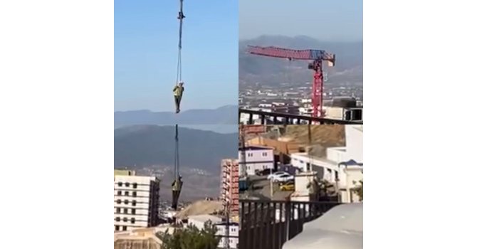 Görevimiz tehlike: İşçi şantiyeye vinçle indi