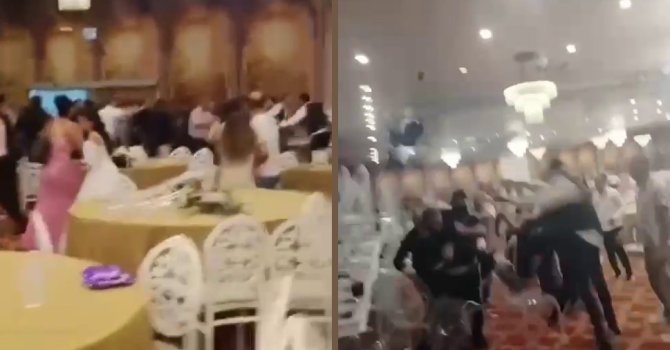 Düğünde uçan tekmeli kavga kamerada