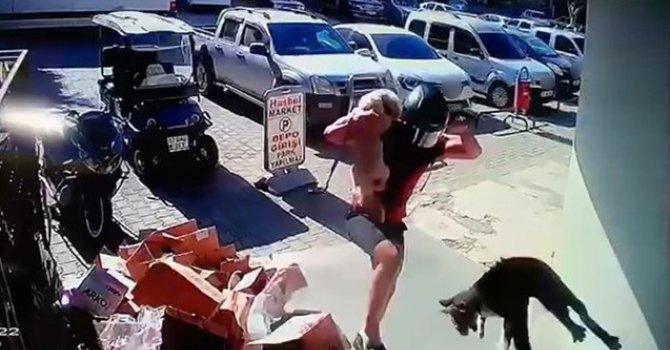 Köpeğiyle kavga eden kediyi tekmeyle metrelerce havaya fırlattı