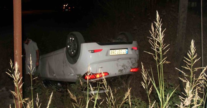 Takla atan araçtan burnu kanamadan çıktılar