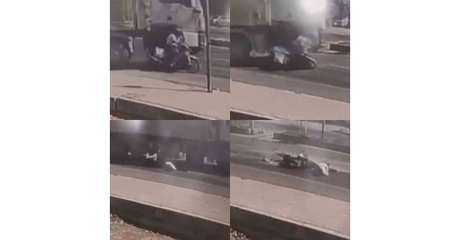 O anlar kamerada: Kamyon motosikletliyi ezdi