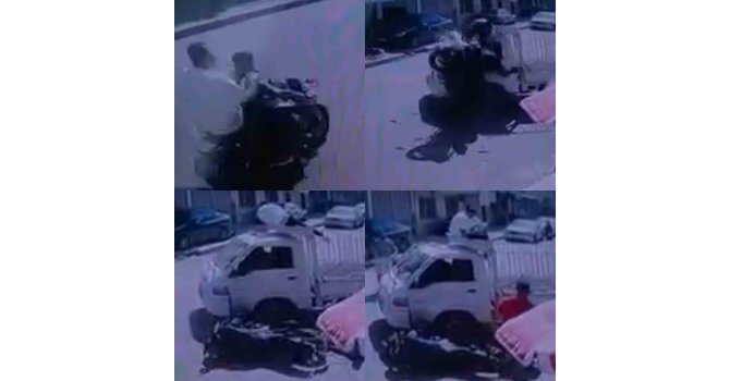 Kaza anları kamerada: Motosikletteki yolcu araç üstünde kaldı