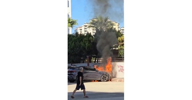 Adana’da park halindeki araç alev alev yandı