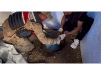 Pes dedirten uyanıklık, uyuşturucu bulunan kovayı deprem çadırının içerisinde toprağa gömdü