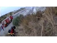 Adana-Mersin otoyolunda kontrolden çıkan otomobil alev aldı