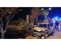 Antalya’da palmiyeye çarpan otomobilin sürücüsü yaralandı