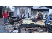 Deprem sonrası inşa ettikleri evlerinde alevler içinde kalan aile korku dolu anlar yaşadı