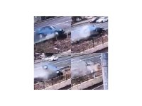 Otomobilin drenaj kanalına uçtuğu anlar görüntülendi