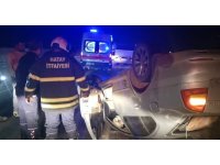 Hassa’da ters dönen otomobilin sürücüsü yaralandı