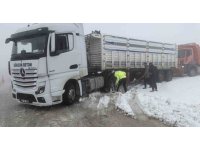 Karla kaplı yollarda mahsur kalan vatandaşların yardımına polis koştu