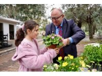 Erdemli’de kabir ziyaretine gelenlere çiçek dağıtıldı