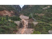 Aşırı yağışla birlikte derenin artan debisi köprüyü yıktı, yolda çökmeye neden oldu