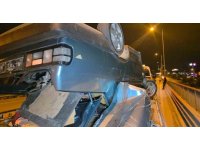 Takla atan otomobilden burunları bile kanamadan çıktılar