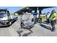 Ters dönen araçtan burnu bile kanamadan çıktı