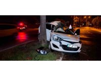 Refüjdeki palmiyeye çarpan otomobilin sürücüsü yaralandı