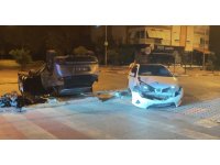 Çarpışmanın etkisiyle ters dönen otomobilden hafif yaralı çıktılar