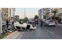 Çekicinin çarptığı otomobil ters döndü: Anne ve kızı yaralandı