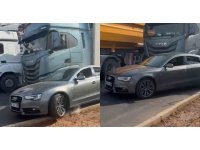 Kaza sonrası korku dolu anlar: Tır şoförü, camını kıran sürücünün aracına çarpıp kaçtı