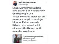 Motosikleti çalınan engelliye Adana’dan müjde