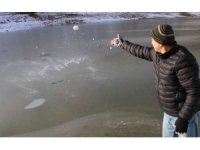 Mersin’de sulama göleti dondu, ağaçlarda buz sarkıtı oluştu