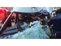 Lastiği patlayan minibüs ağaca çarparak durabildi