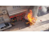 Takside yangın çıktı, iş yeri ile iki katlı ev yandı