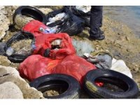 Gölden araba lastiği, plastik ve cam çıktı