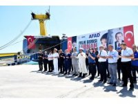 Lübnan’a insani yardım malzemesi taşıyan 4. gemi Mersin’den uğurlandı