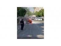 Yanan otomobili film gibi izledi