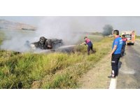 Takla atan otomobil alev topuna döndü