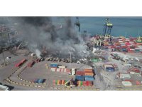 İskenderun Limanı’ndaki yangın 3’üncü gününde havadan görüntülendi