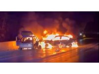 İki aracın alevlere teslim olduğu kazada 1 ölü, 3 yaralı