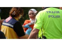 Takla atan kadın sürücü gözyaşlarına hakim olamadı