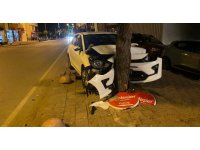 Kontrolden çıkan otomobil yol kenarındaki ağaca çarparak durabildi