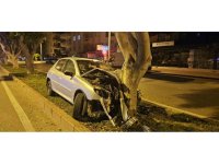 Kontrolden çıkan otomobil, ağaca çarparak durabildi