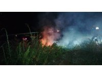 Karayolu yakınında çıkan çalılık yangını büyümeden söndürüldü