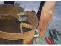 Sobanın boru kısmına sıkışan kediyi itfaiye kurtardı