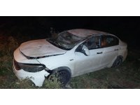 Otomobil tarlaya uçtu:1 yaralı