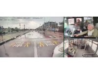 Halk otobüsüyle hafif ticari aracın çarpışma anı kamerada