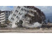 Halatla çekilen 6 katlı binanın domino taşı gibi devrildiği anlar kamerada