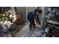 Depoya giren yılan özel aparatla yakalandı