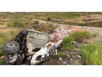 Kamyon bariyerlere çarpıp devrildi: 1 yaralı