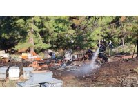 Mezarlıkta yangın çıktı, yanan 15 kovandaki arılar telef oldu