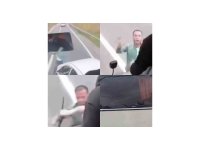 Trafikte yol kesme anları kamerada: Otobüse zarar verdiler