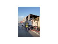 Otoyolda kaju yüklü tırda yangın