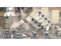 7 katlı bina iş makinesinin darbesiyle kağıt gibi yerle bir oldu