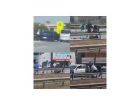 Otoyolda sürücü önce dövüldü sonra suyla ayıtılmaya çalışıldı: O anlar kamerada