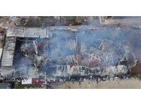 Pamuk deposundaki yangın kontrol altına alındı:Son durum havadan görüntülendi