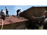 Şarkikaraağaç’ta bahçe temizliği sırasında çıkan yangında ahır ve samanlık yandı