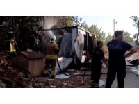 Samandağ’da çıkan yangında konteyner kullanılamaz hale geldi